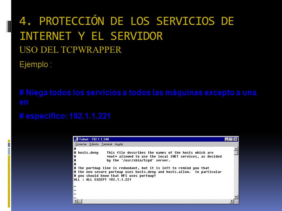 4. PROTECCIÓN DE LOS SERVICIOS DE INTERNET Y EL SERVIDOR