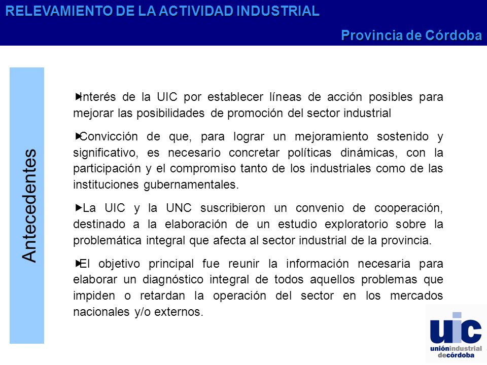 Antecedentes RELEVAMIENTO DE LA ACTIVIDAD INDUSTRIAL