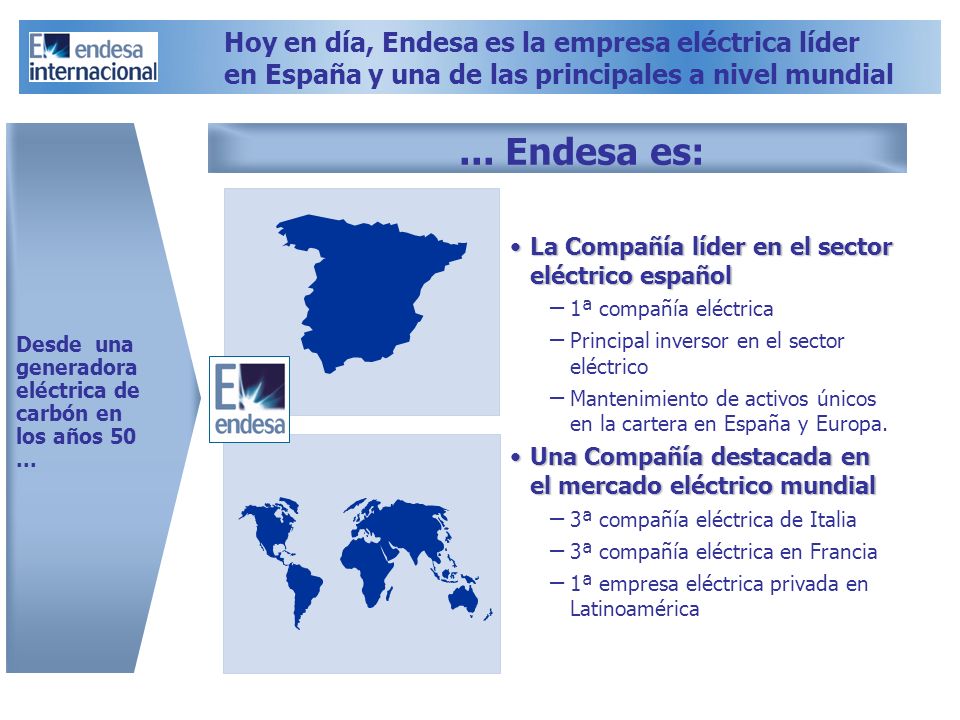 Hoy en día, Endesa es la empresa eléctrica líder en España y una de las principales a nivel mundial