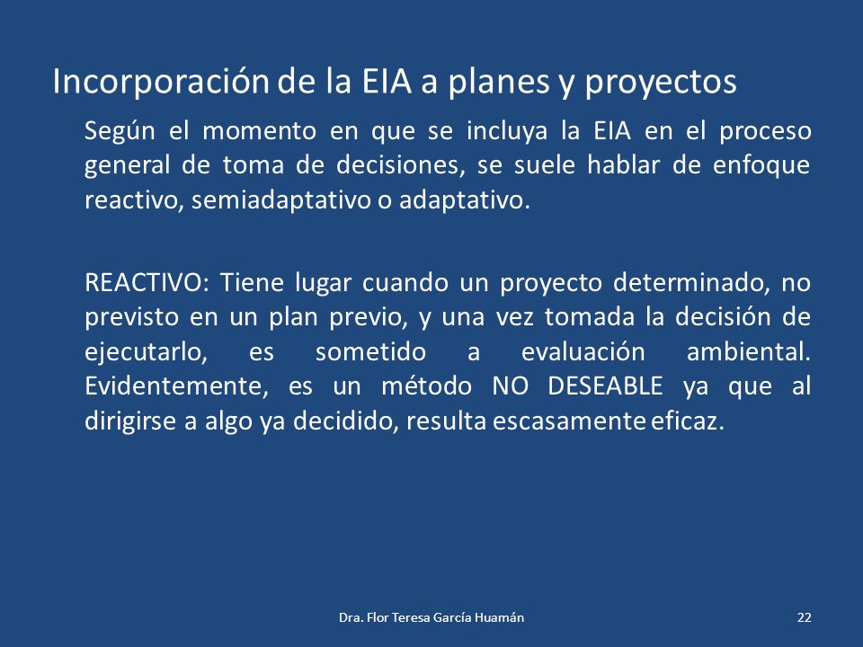 Incorporación de la EIA a planes y proyectos