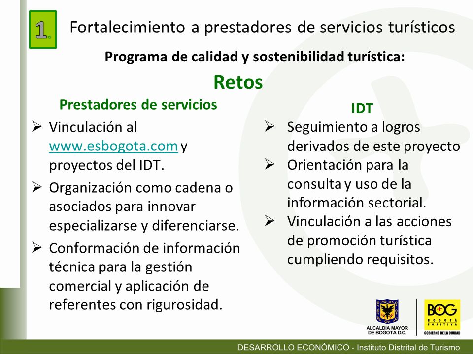 1. Retos Fortalecimiento a prestadores de servicios turísticos