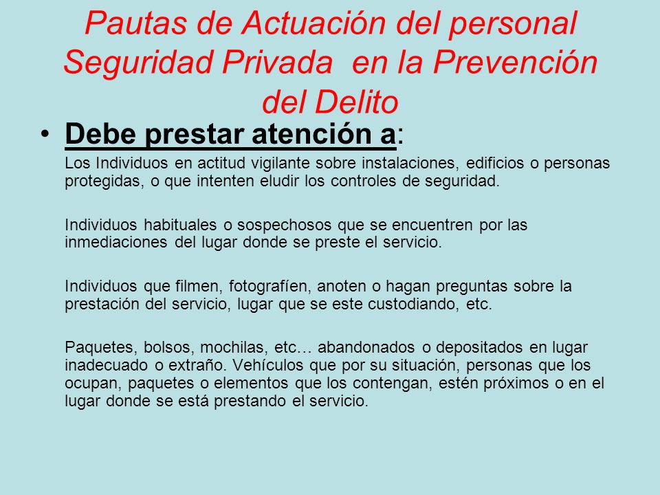 Pautas de Actuación del personal Seguridad Privada en la Prevención del Delito