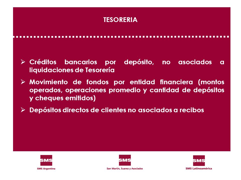 TESORERIA Créditos bancarios por depósito, no asociados a liquidaciones de Tesorería.