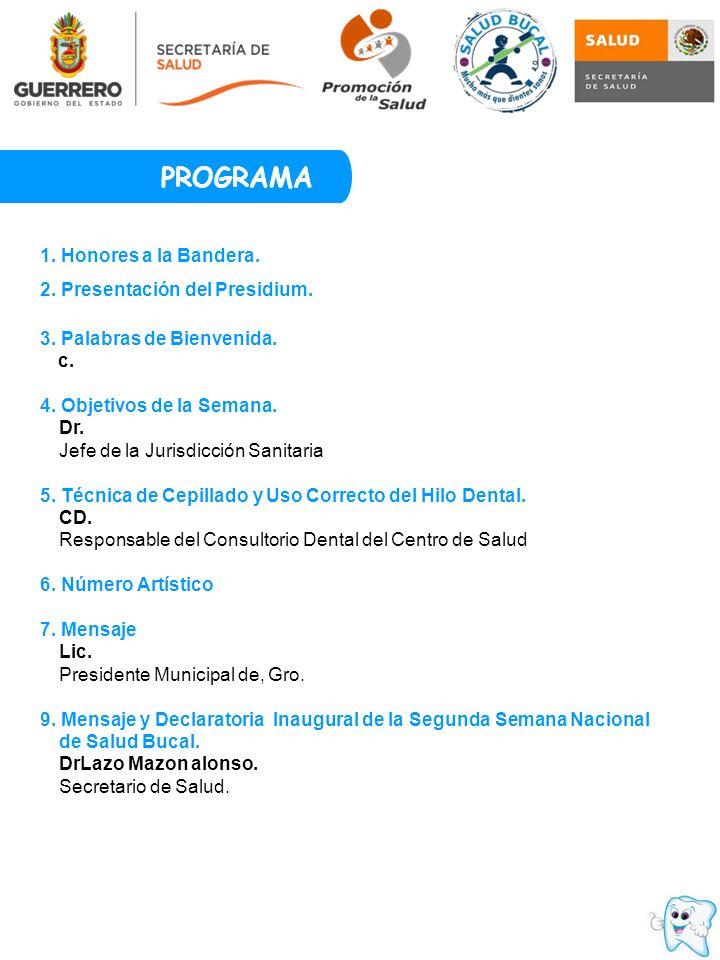 PROGRAMA 1. Honores a la Bandera. 2. Presentación del Presidium.