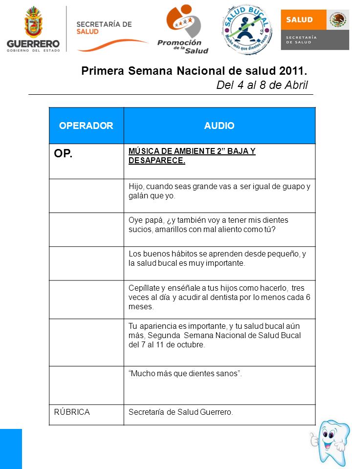 Primera Semana Nacional de salud Del 4 al 8 de Abril OP.