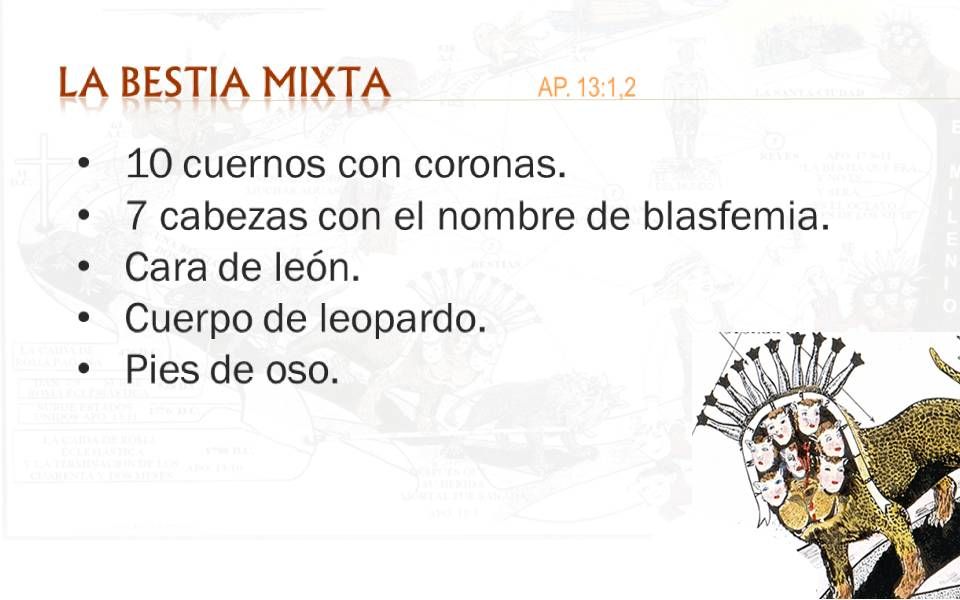 LA BESTIA MIXTA AP. 13:1,2 10 cuernos con coronas.