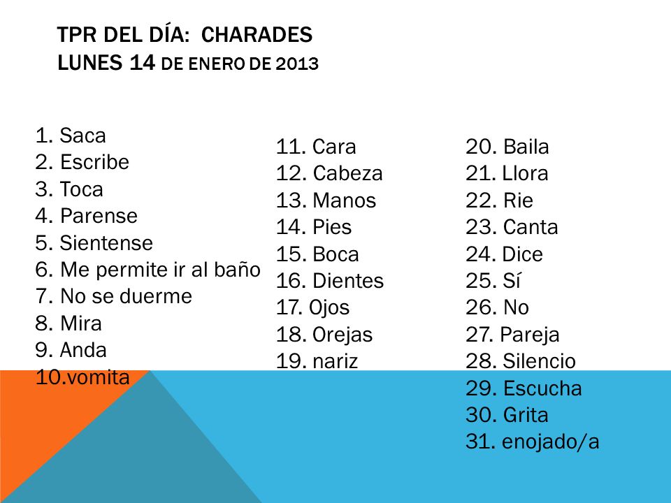 TPR del día: CHARADES LUNES 14 de enero de 2013