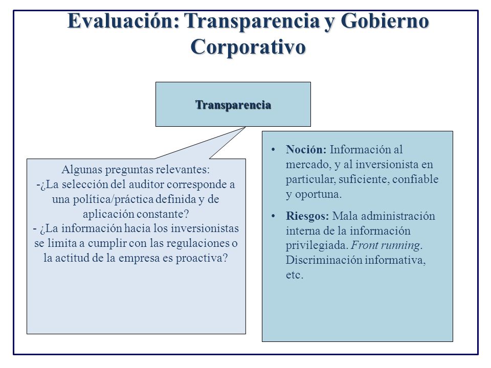 Evaluación: Transparencia y Gobierno Corporativo