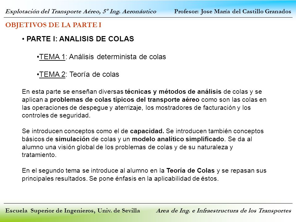 PARTE I: ANALISIS DE COLAS TEMA 1: Análisis determinista de colas