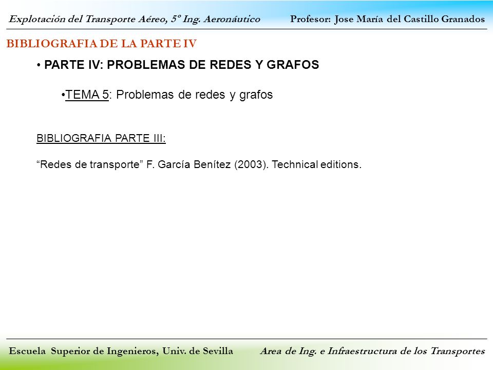 BIBLIOGRAFIA DE LA PARTE IV PARTE IV: PROBLEMAS DE REDES Y GRAFOS