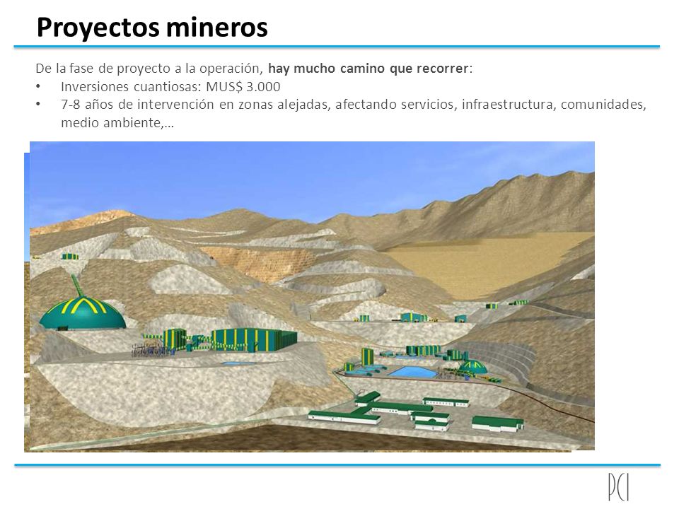Proyectos mineros De la fase de proyecto a la operación, hay mucho camino que recorrer: Inversiones cuantiosas: MUS$