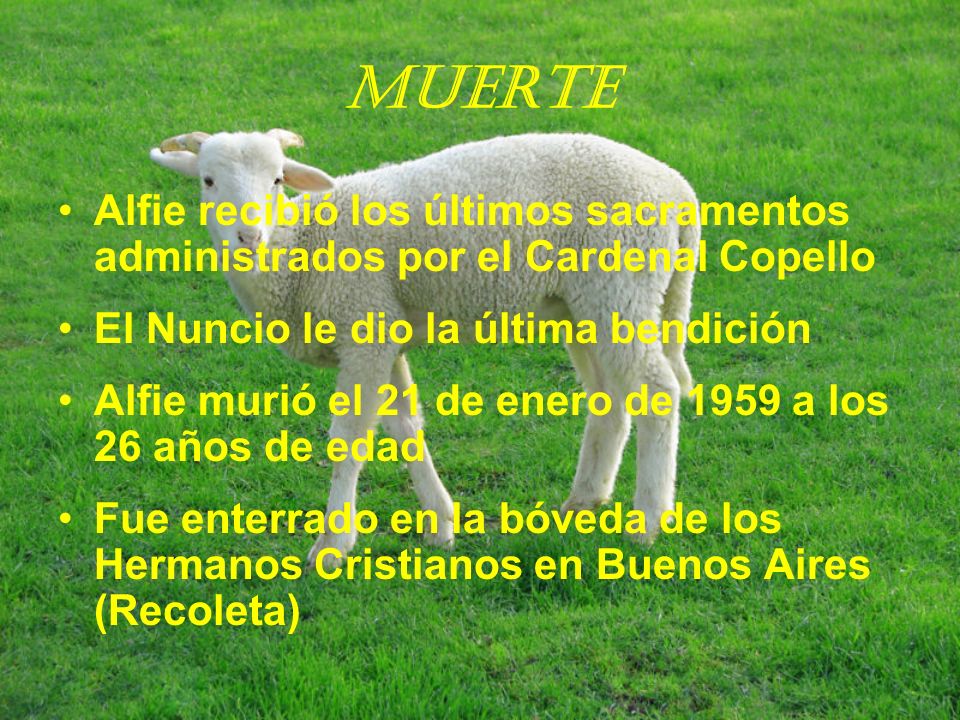 Muerte Alfie recibió los últimos sacramentos administrados por el Cardenal Copello. El Nuncio le dio la última bendición.
