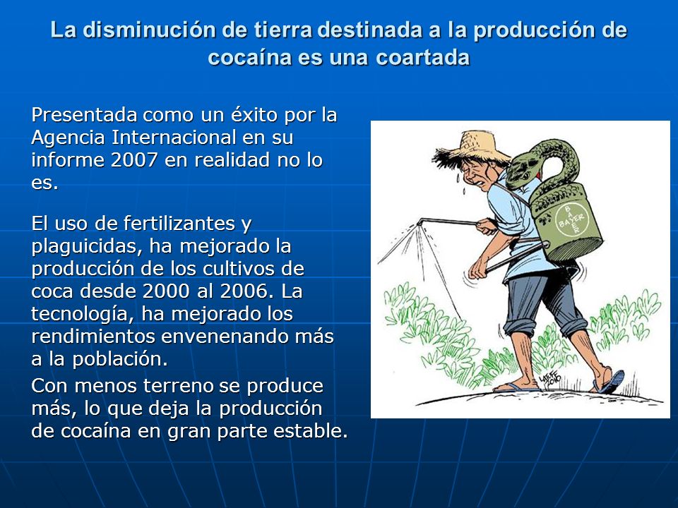 La disminución de tierra destinada a la producción de cocaína es una coartada