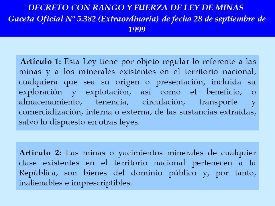 DECRETO CON RANGO Y FUERZA DE LEY DE MINAS Gaceta Oficial Nº 5