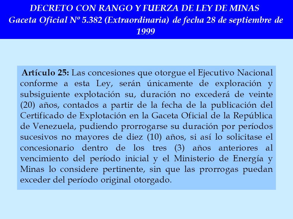 DECRETO CON RANGO Y FUERZA DE LEY DE MINAS Gaceta Oficial Nº 5