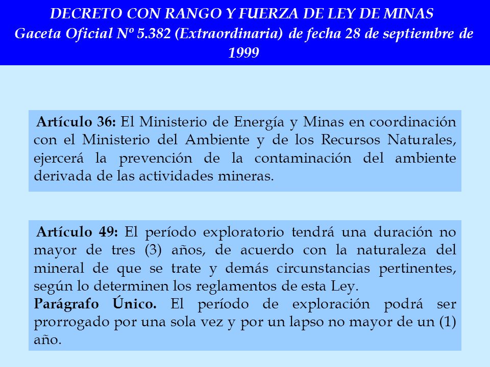 DECRETO CON RANGO Y FUERZA DE LEY DE MINAS Gaceta Oficial Nº 5