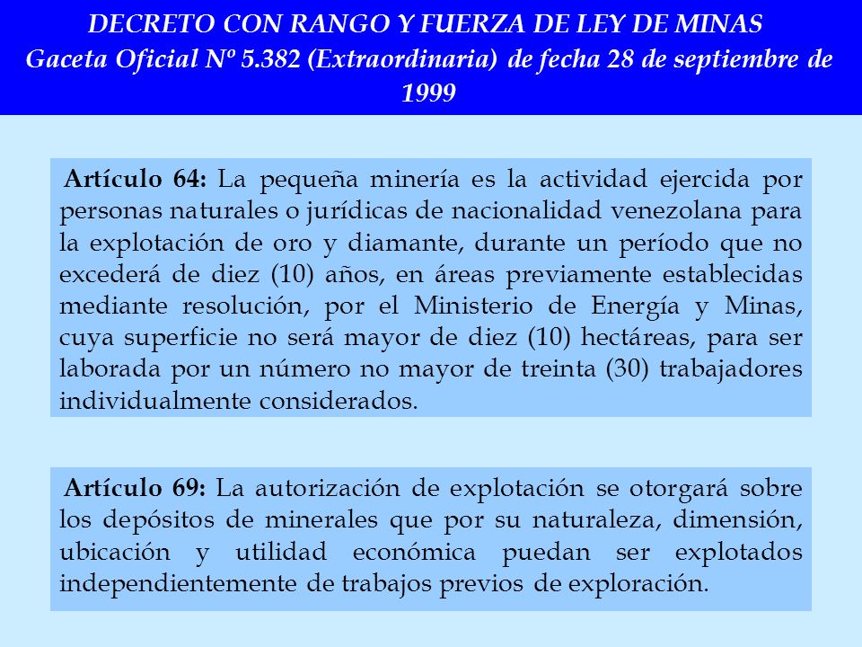 DECRETO CON RANGO Y FUERZA DE LEY DE MINAS Gaceta Oficial Nº 5