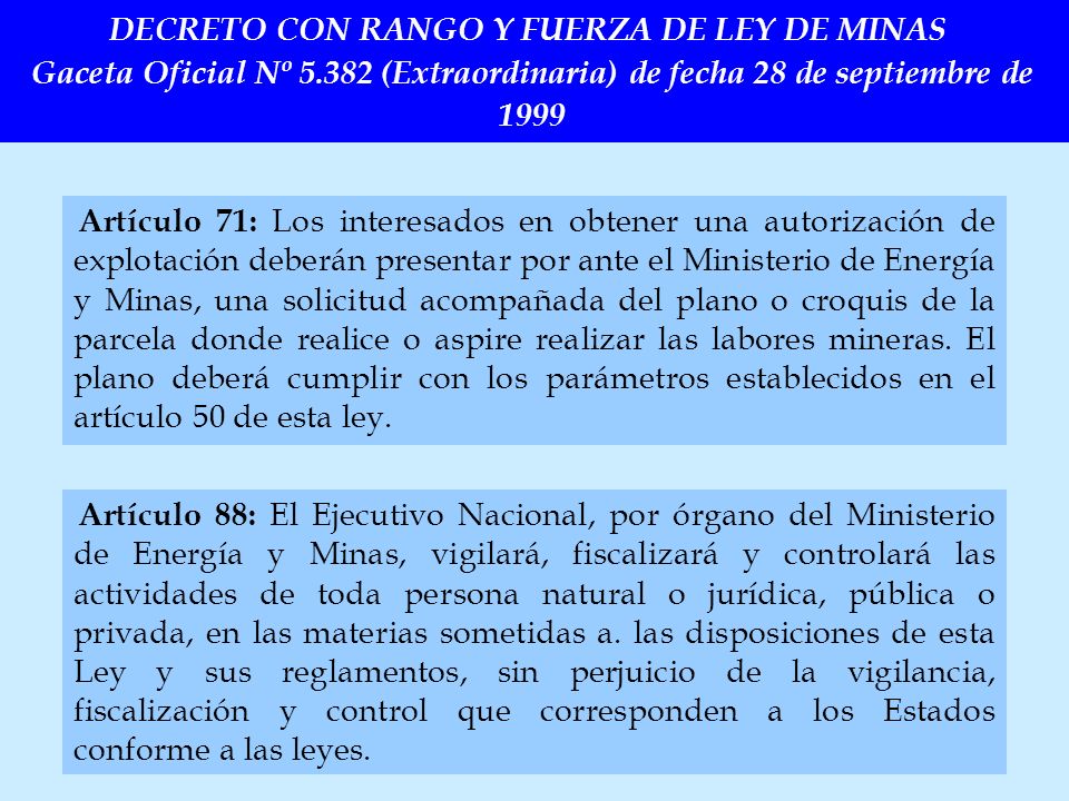 DECRETO CON RANGO Y FUERZA DE LEY DE MINAS Gaceta Oficial Nº 5