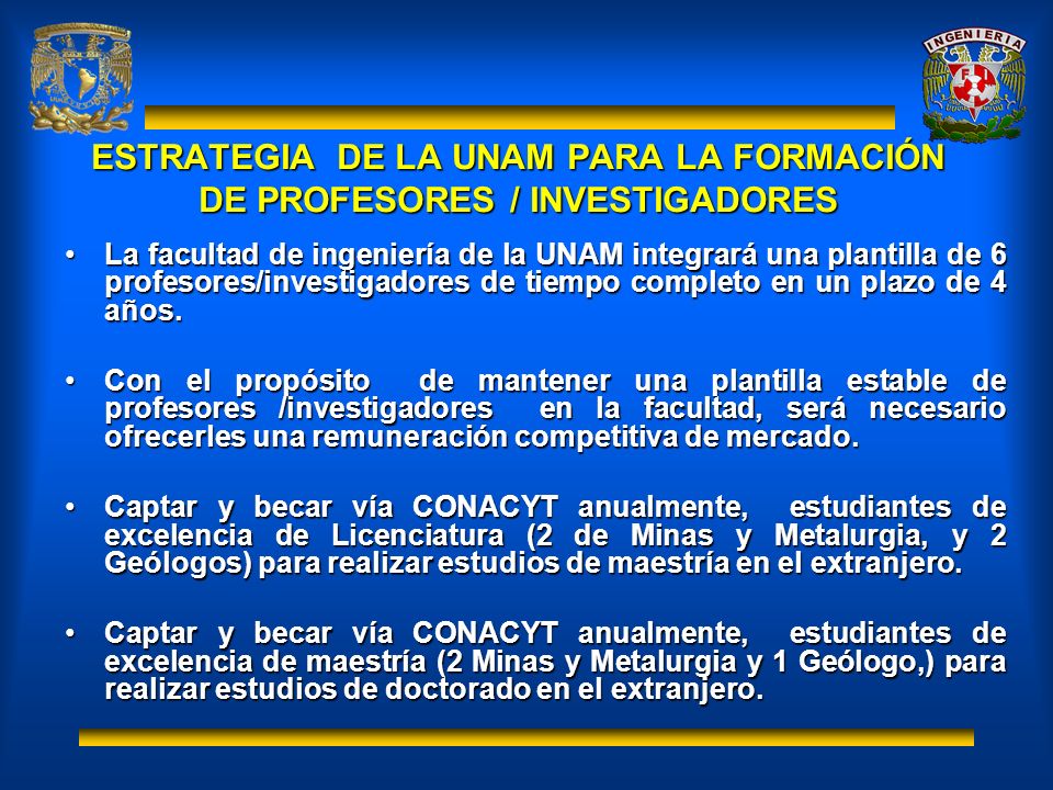 ESTRATEGIA DE LA UNAM PARA LA FORMACIÓN DE PROFESORES / INVESTIGADORES
