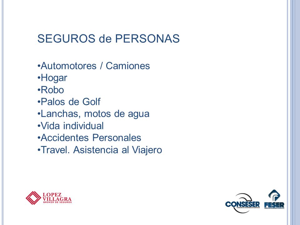 SEGUROS de PERSONAS Automotores / Camiones Hogar Robo Palos de Golf