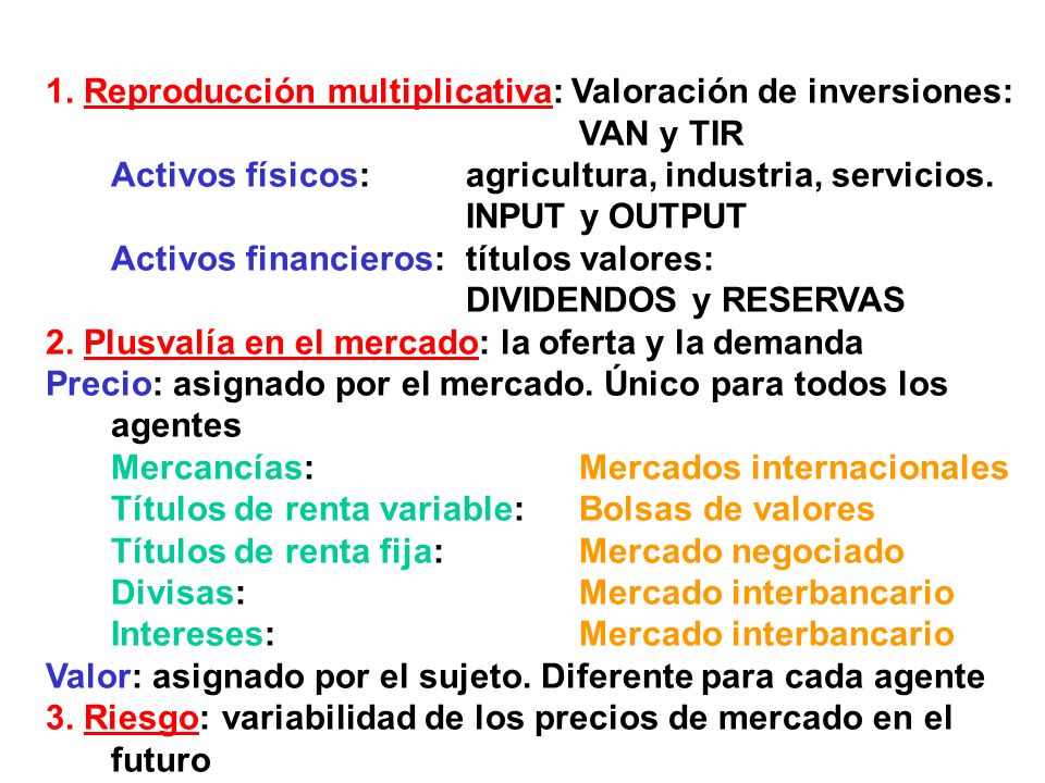 1. Reproducción multiplicativa: Valoración de inversiones: VAN y TIR