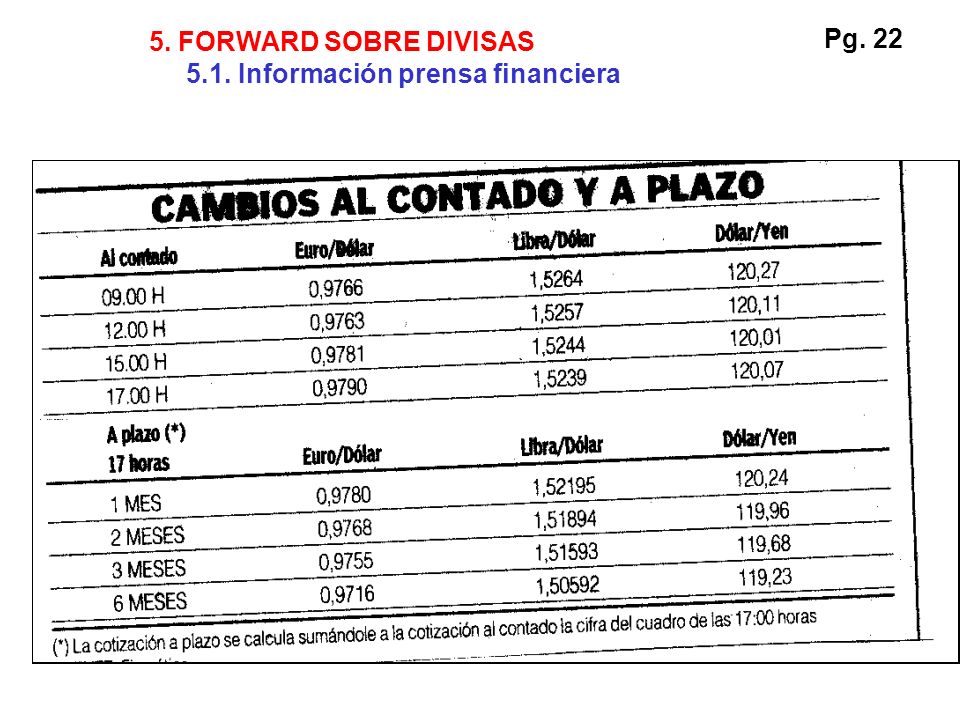 5. FORWARD SOBRE DIVISAS 5.1. Información prensa financiera Pg. 22