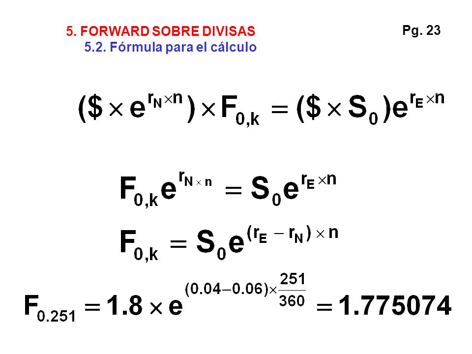 5. FORWARD SOBRE DIVISAS 5.2. Fórmula para el cálculo Pg. 23