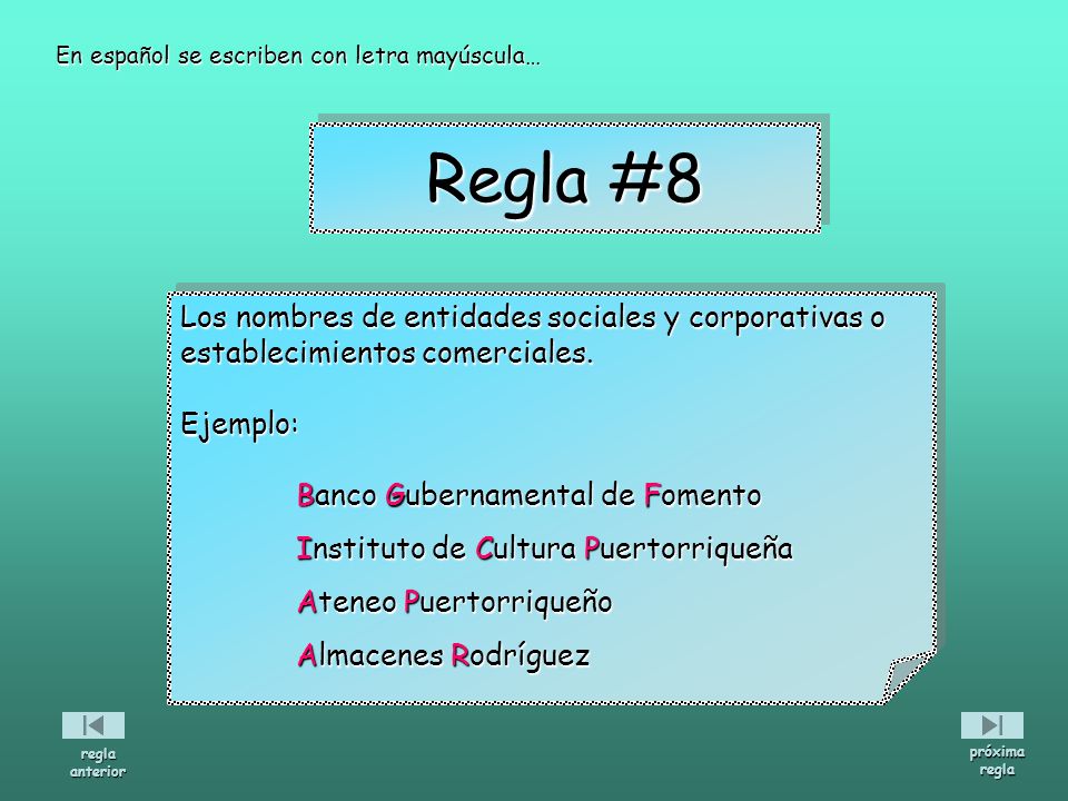 Regla #8 Los nombres de entidades sociales y corporativas o