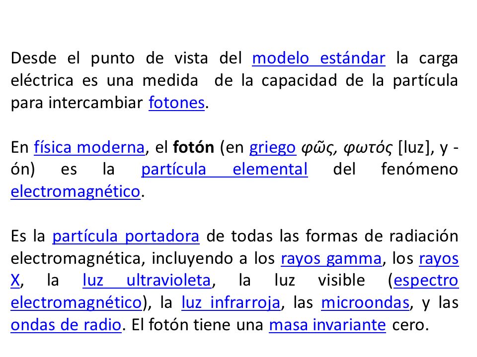 Desde el punto de vista del modelo estándar la carga eléctrica es una medida de la capacidad de la partícula para intercambiar fotones.