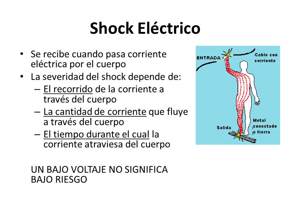 Shock Eléctrico Se recibe cuando pasa corriente eléctrica por el cuerpo. La severidad del shock depende de: