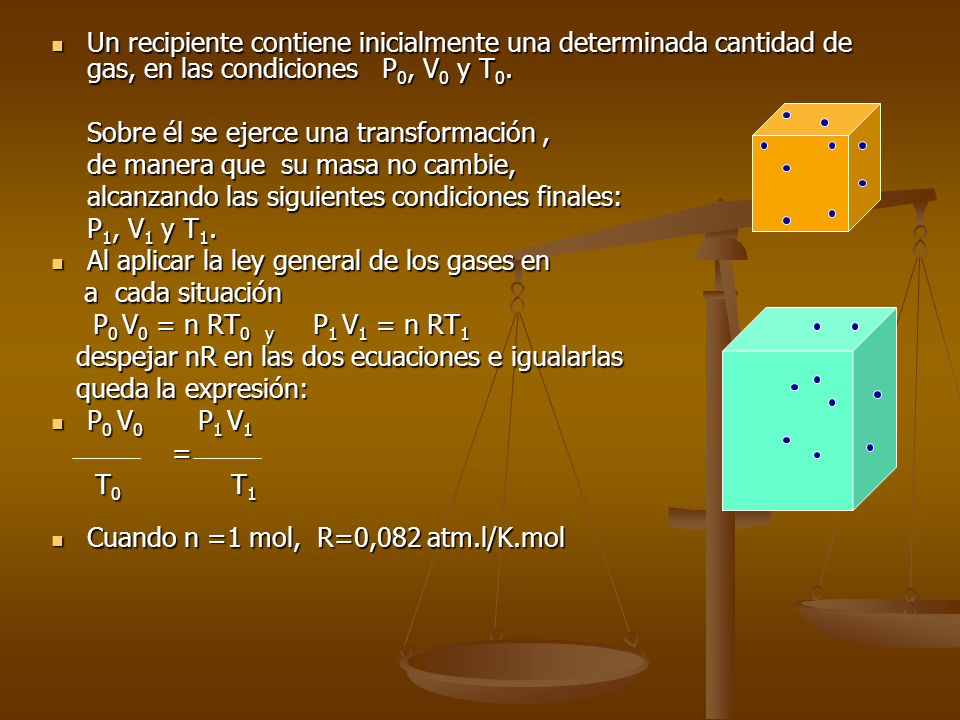 Un recipiente contiene inicialmente una determinada cantidad de gas, en las condiciones P0, V0 y T0.