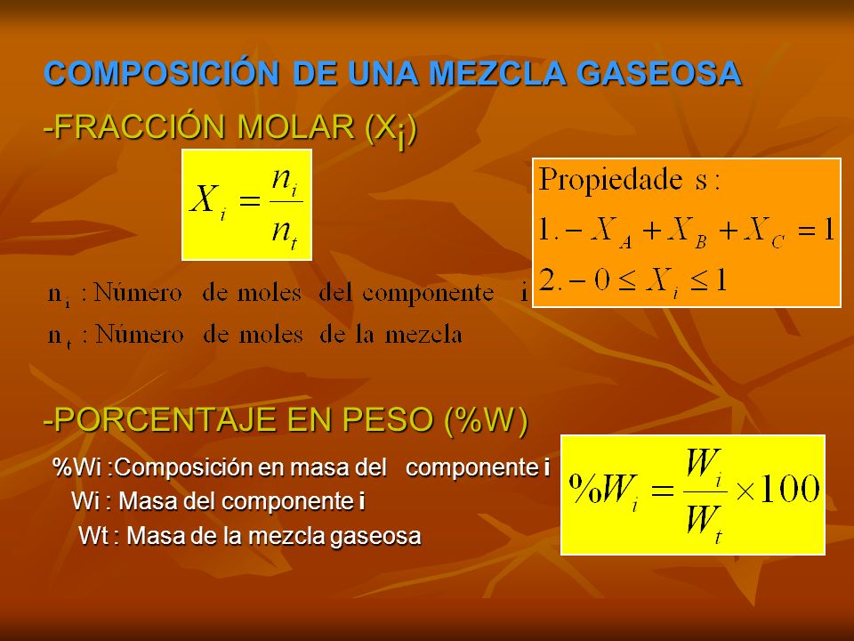 COMPOSICIÓN DE UNA MEZCLA GASEOSA -FRACCIÓN MOLAR (Xi)