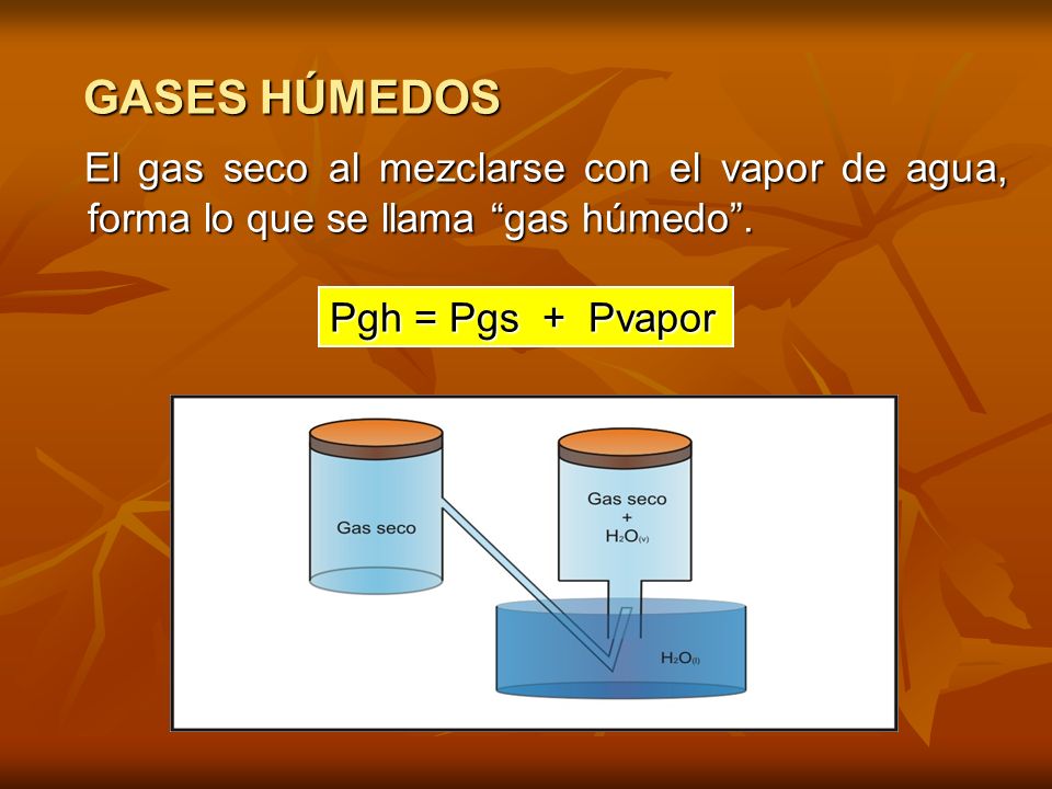 GASES HÚMEDOS El gas seco al mezclarse con el vapor de agua, forma lo que se llama gas húmedo .