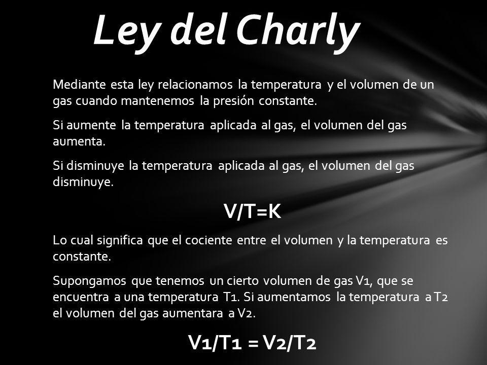 Ley del Charly V/T=K V1/T1 = V2/T2