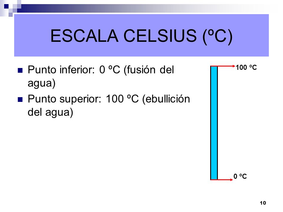 ESCALA CELSIUS (ºC) Punto inferior: 0 ºC (fusión del agua)