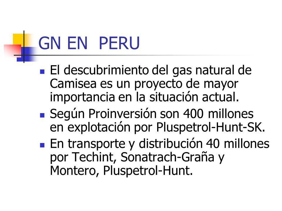 GN EN PERU El descubrimiento del gas natural de Camisea es un proyecto de mayor importancia en la situación actual.