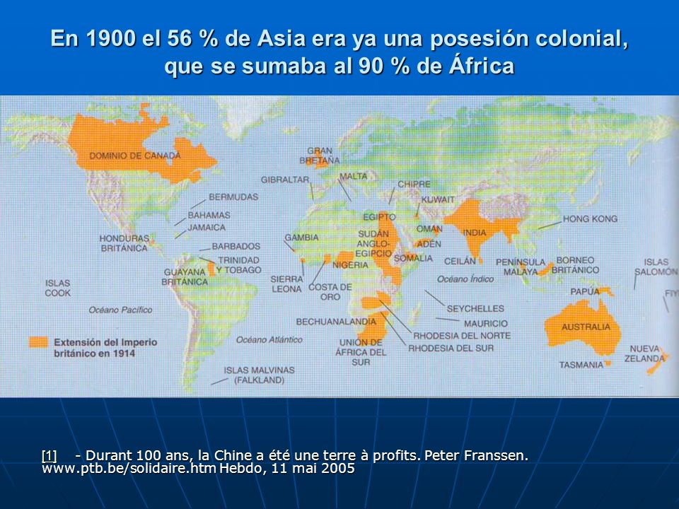 En 1900 el 56 % de Asia era ya una posesión colonial, que se sumaba al 90 % de África