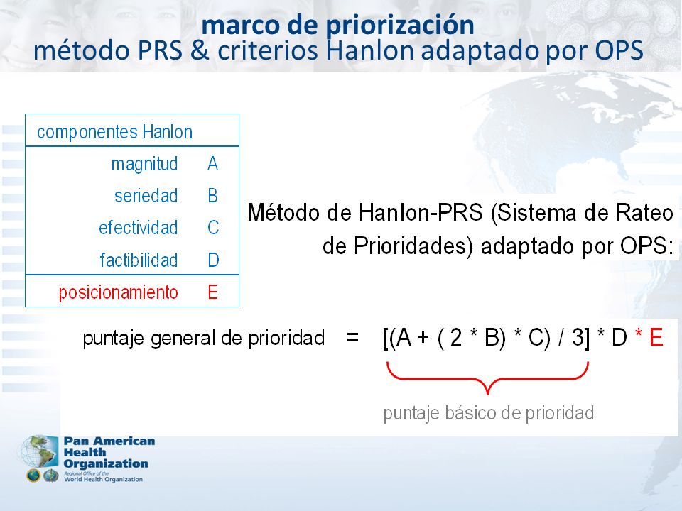marco de priorización método PRS & criterios Hanlon adaptado por OPS