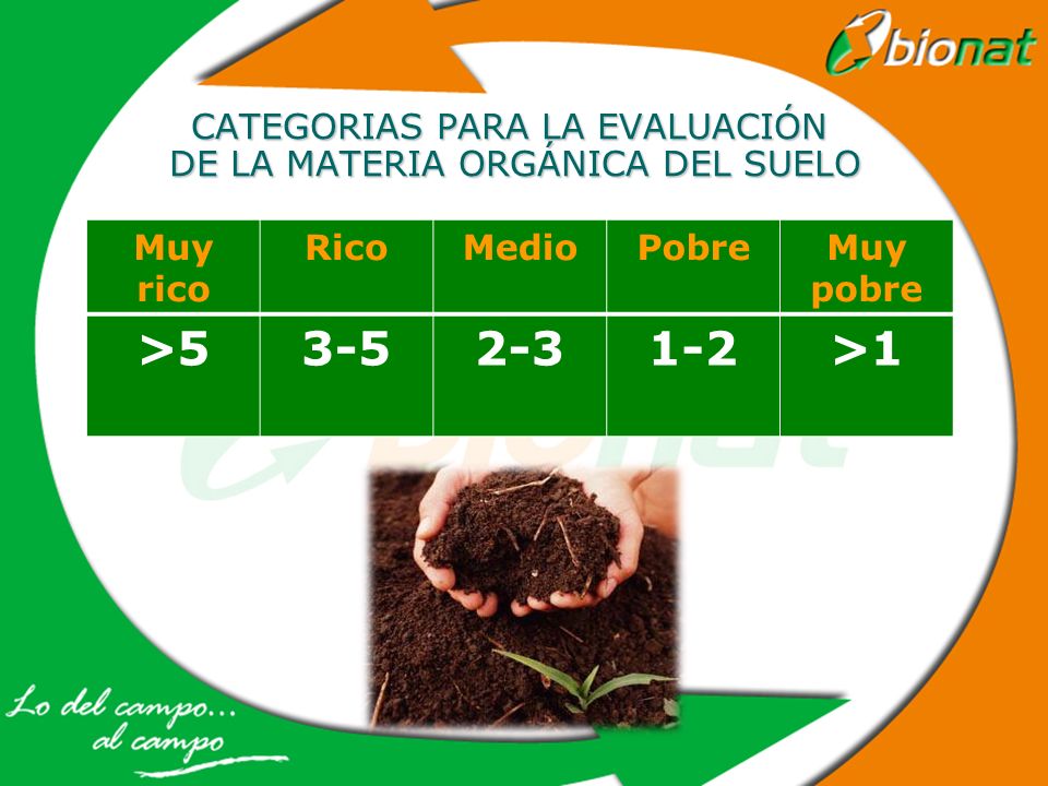 CATEGORIAS PARA LA EVALUACIÓN DE LA MATERIA ORGÁNICA DEL SUELO