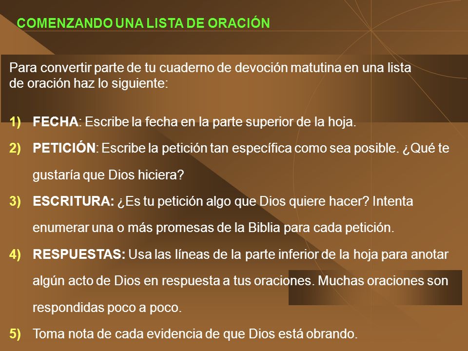 COMENZANDO UNA LISTA DE ORACIÓN