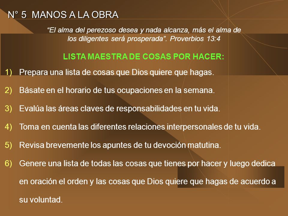 N° 5 MANOS A LA OBRA LISTA MAESTRA DE COSAS POR HACER: