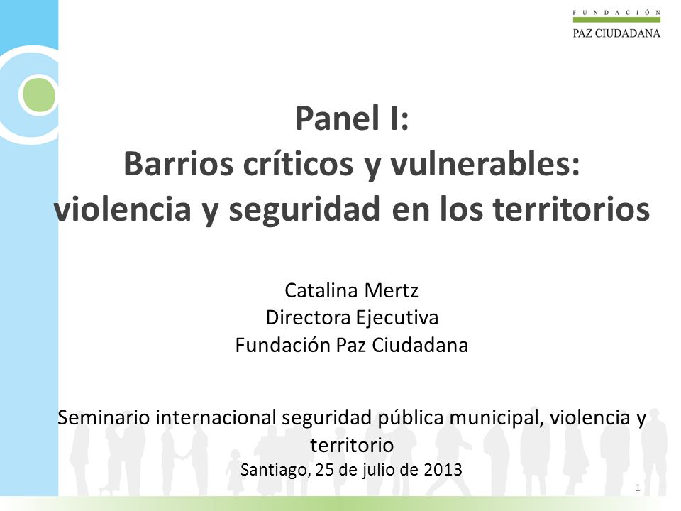 Panel I: Barrios críticos y vulnerables: violencia y seguridad en los territorios Catalina Mertz Directora Ejecutiva Fundación Paz Ciudadana Seminario internacional seguridad pública municipal, violencia y territorio Santiago, 25 de julio de 2013