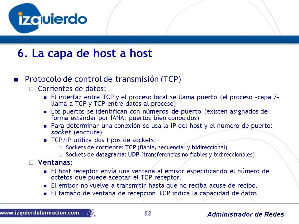 6. La capa de host a host Protocolo de control de transmisión (TCP)