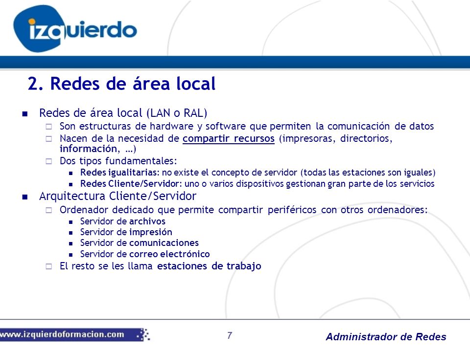2. Redes de área local Redes de área local (LAN o RAL)