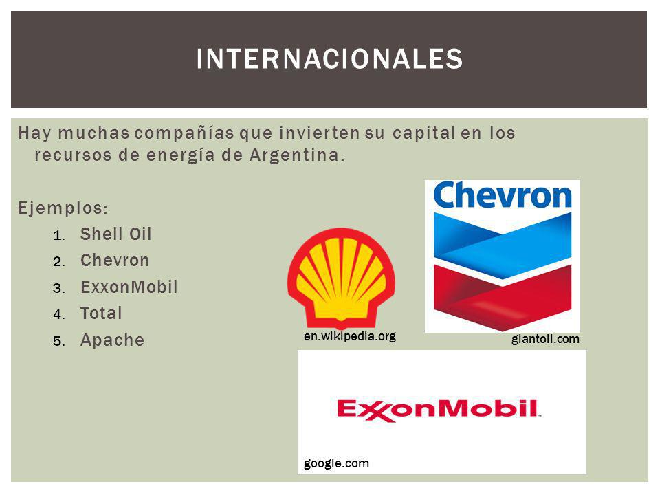 Internacionales Hay muchas compañías que invierten su capital en los recursos de energía de Argentina.