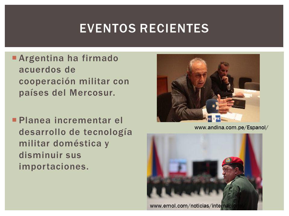 Eventos recientes Argentina ha firmado acuerdos de cooperación militar con países del Mercosur.