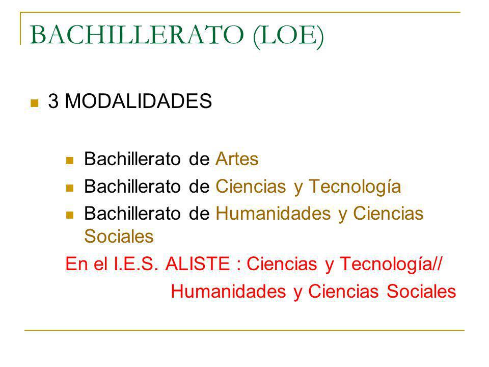 BACHILLERATO (LOE) 3 MODALIDADES Bachillerato de Artes