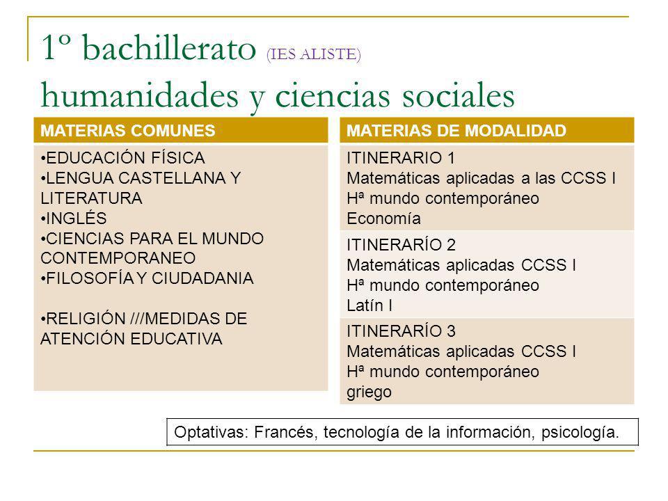 1º bachillerato (IES ALISTE) humanidades y ciencias sociales