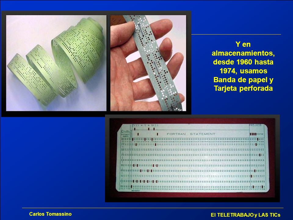 Y en almacenamientos, desde 1960 hasta 1974, usamos Banda de papel y Tarjeta perforada