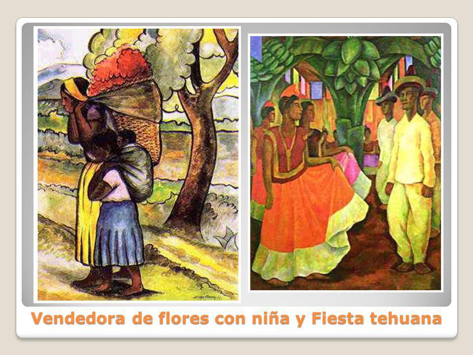 Vendedora de flores con niña y Fiesta tehuana